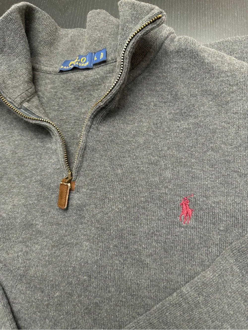 Polo by Ralph Lauren Dark Gray Half-Zip Pullover Sweater with Pink Pony